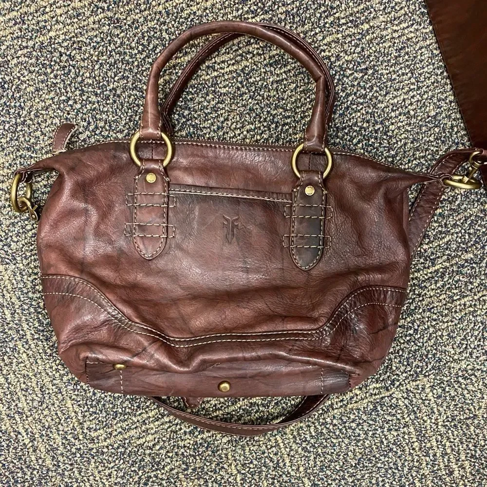 Frye burgundy brown distressed cross‎ body satchel hand bag